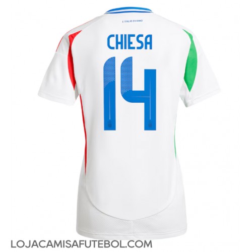 Camisa de Futebol Itália Federico Chiesa #14 Equipamento Secundário Mulheres Europeu 2024 Manga Curta